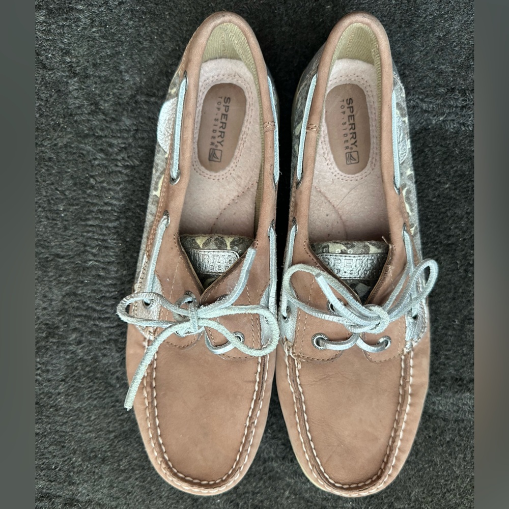 Sperry boat shoes with sequin animal print